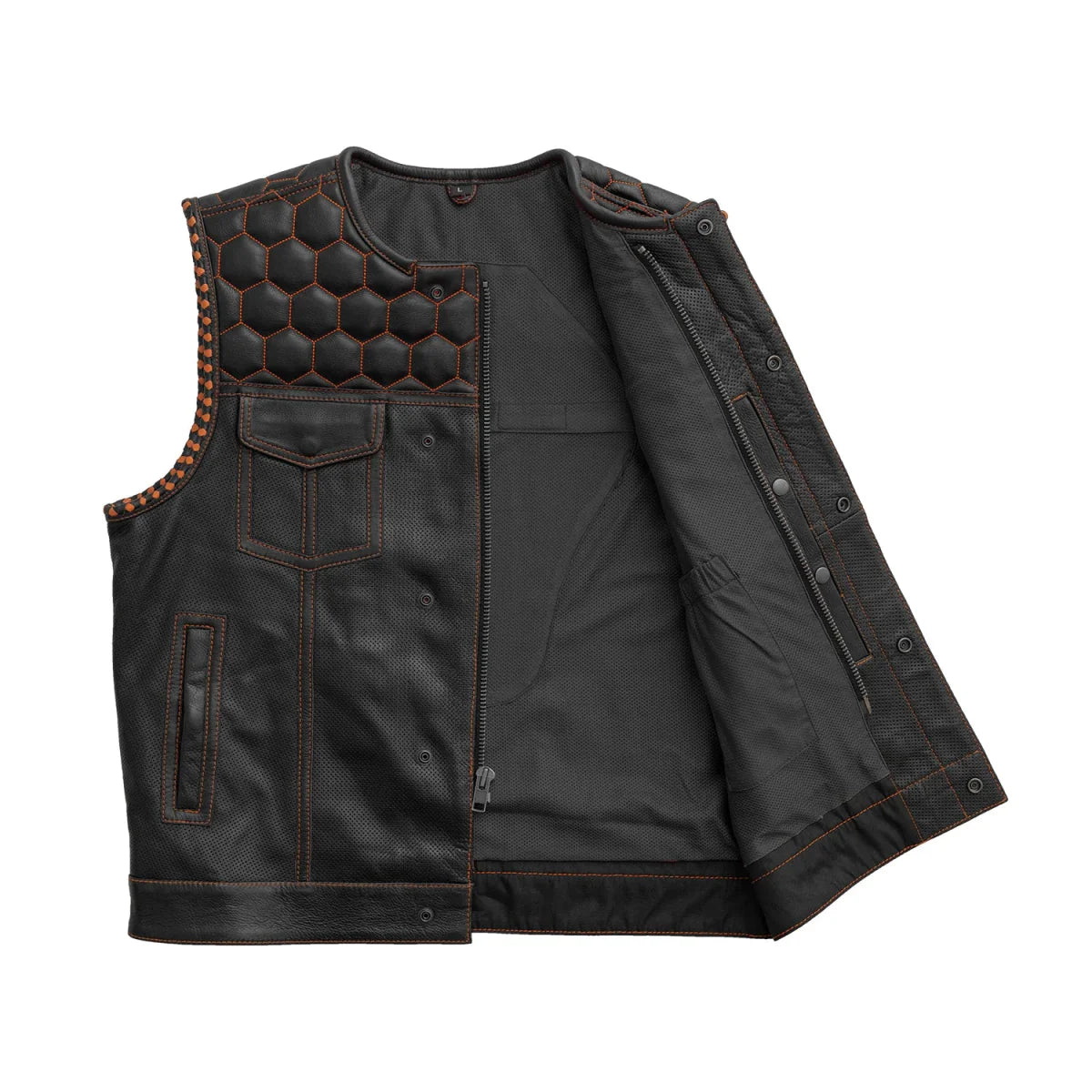 Men's Perforated Club Style Leather Motorcycle Vest- "Hornet"