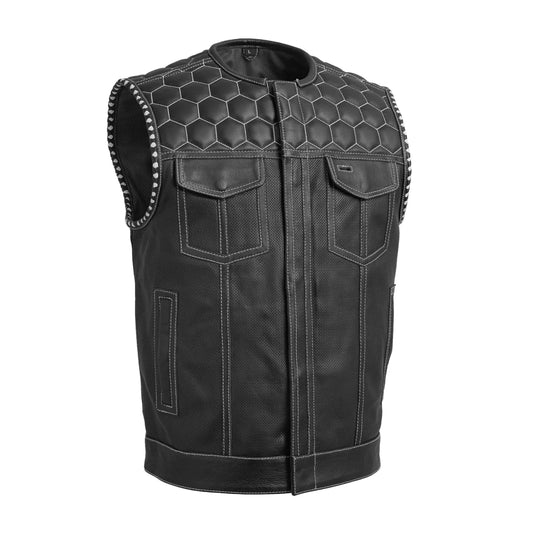 Men's Perforated Club Style Leather Motorcycle Vest- "Hornet"