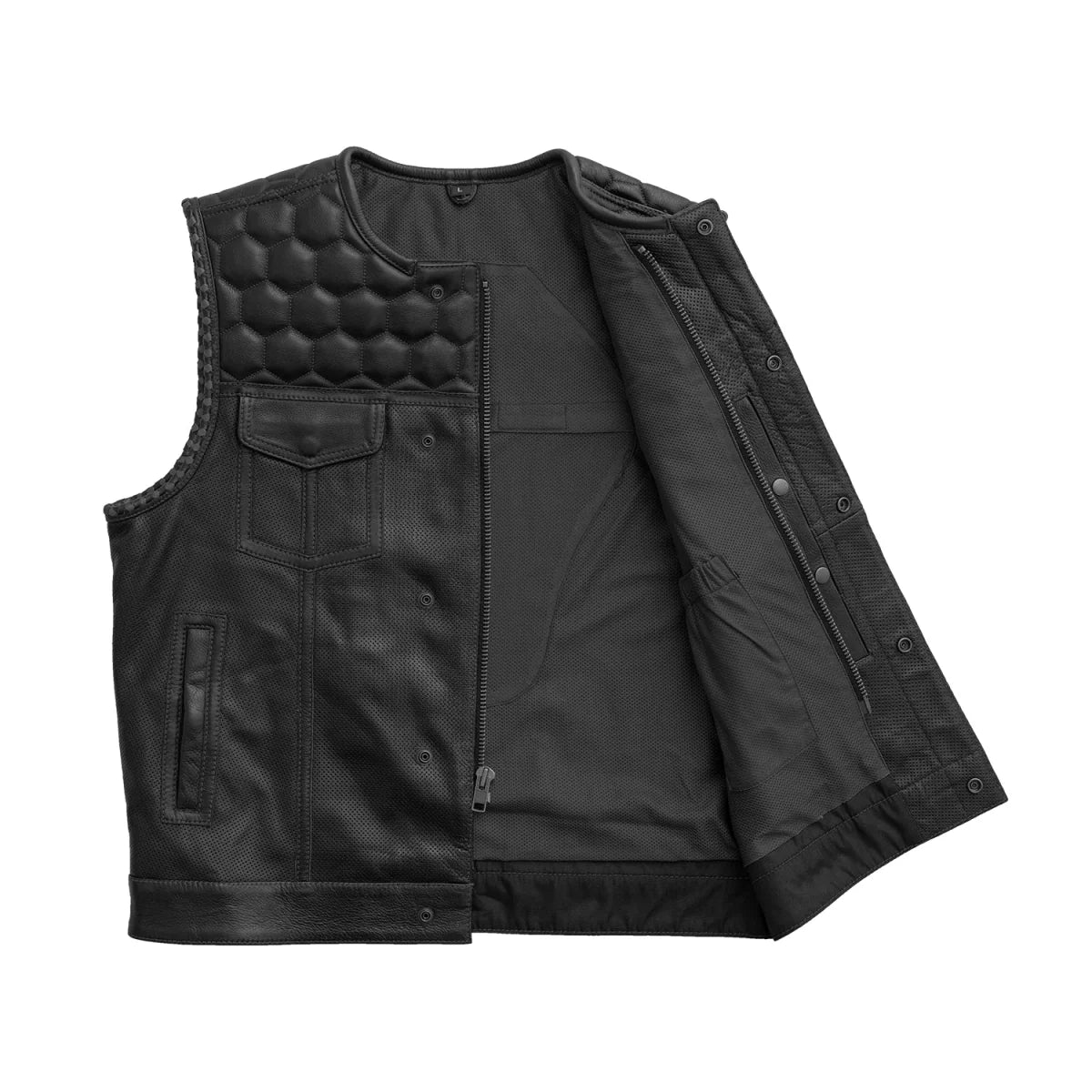 Men's Perforated Club Style Leather Motorcycle Vest- "Hornet"