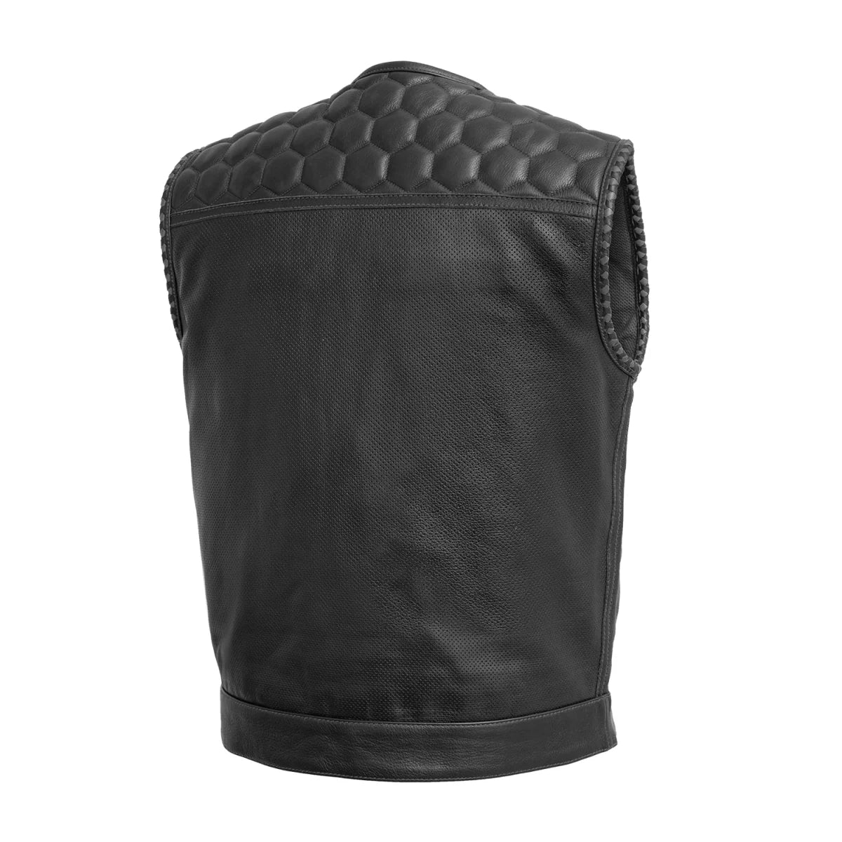 Men's Perforated Club Style Leather Motorcycle Vest- "Hornet"