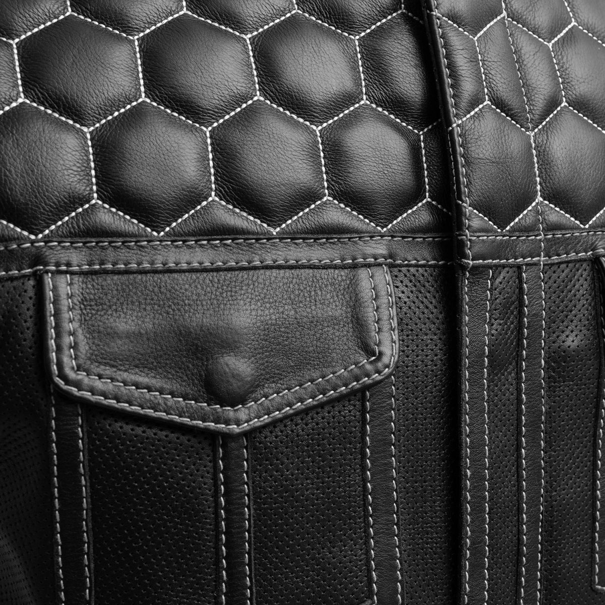 Men's Perforated Club Style Leather Motorcycle Vest- "Hornet"