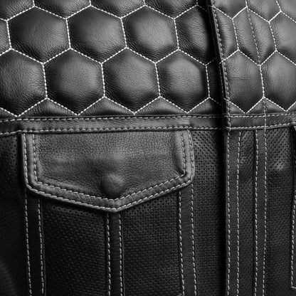 Men's Perforated Club Style Leather Motorcycle Vest- "Hornet"