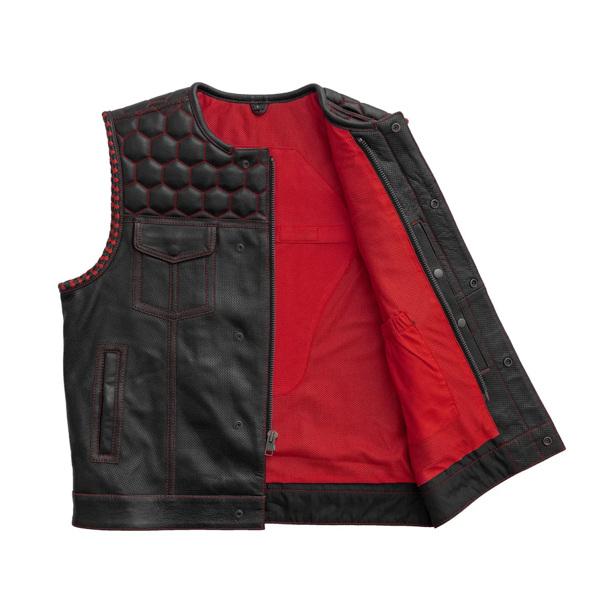 Men's Perforated Club Style Leather Motorcycle Vest- "Hornet"