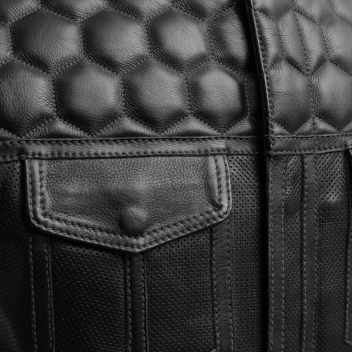 Men's Perforated Club Style Leather Motorcycle Vest- "Hornet"