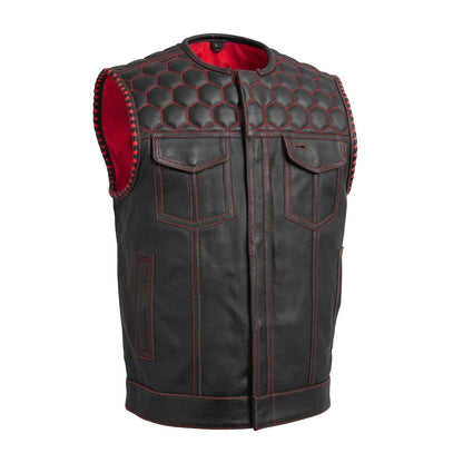 Men's Perforated Club Style Leather Motorcycle Vest- "Hornet"