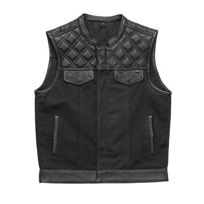 Men's Motorcycle club style Leather and black canvas vest
