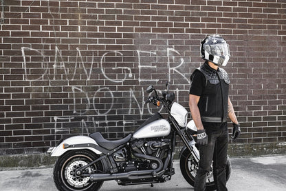 Men's Motorcycle club style Leather and black canvas vest
