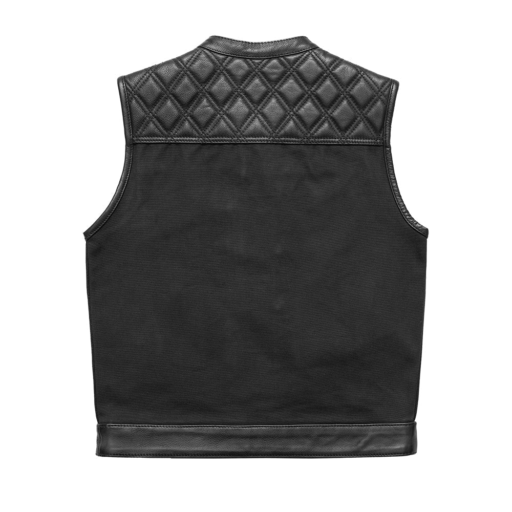 Men's Motorcycle club style Leather and black canvas vest