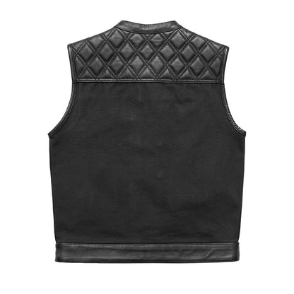 Men's Motorcycle club style Leather and black canvas vest