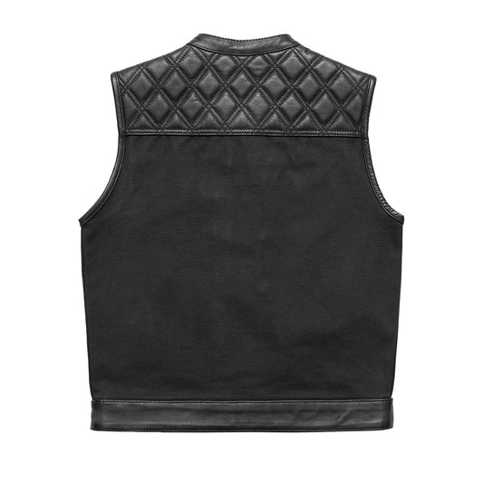 Men's Motorcycle club style Leather and black canvas vest