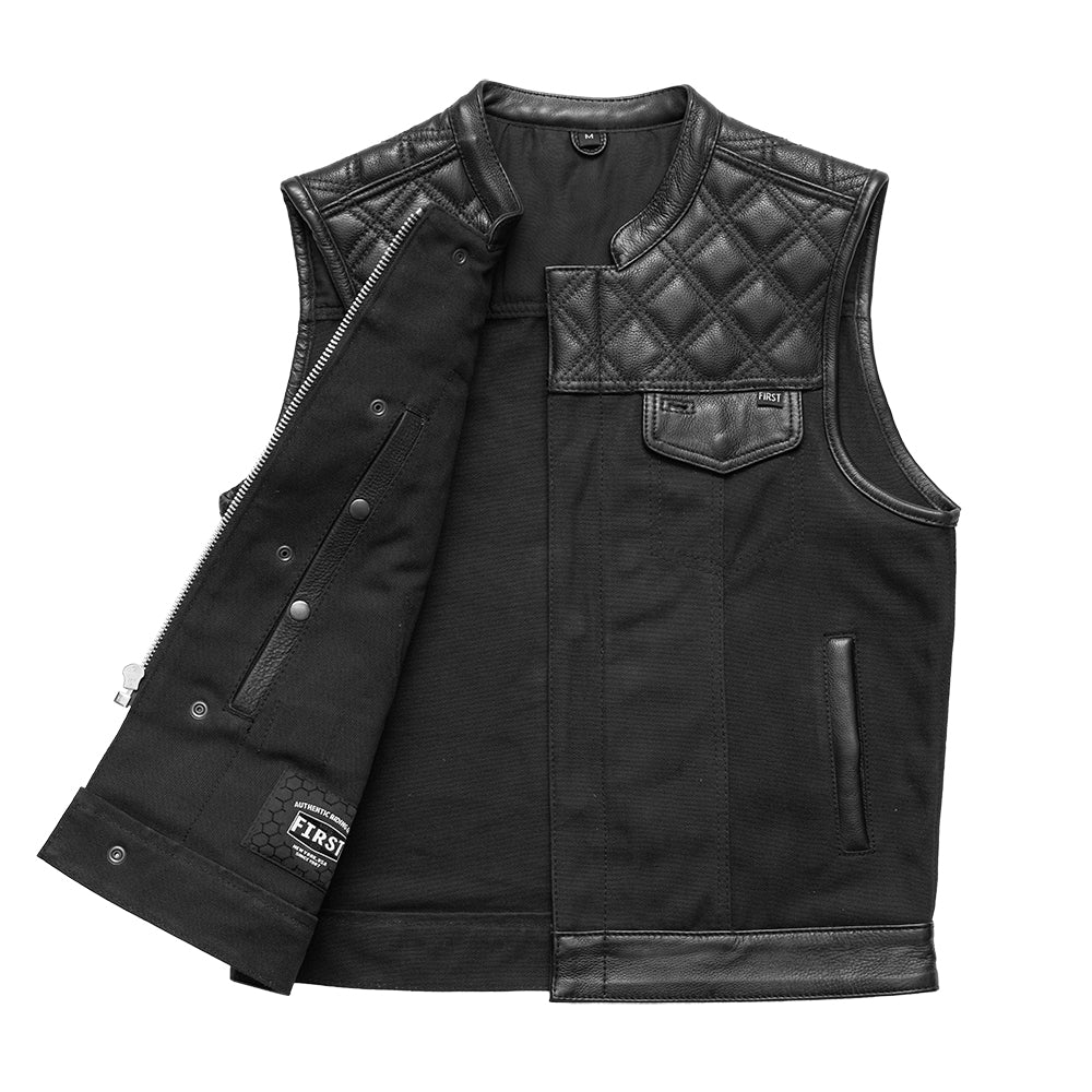 Men's Motorcycle club style Leather and black canvas vest