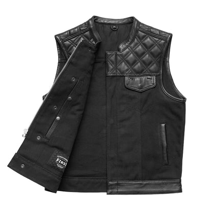 Men's Motorcycle club style Leather and black canvas vest