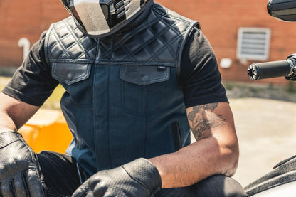 Hunt Club Motorcycle Leather blue Canvas Vest