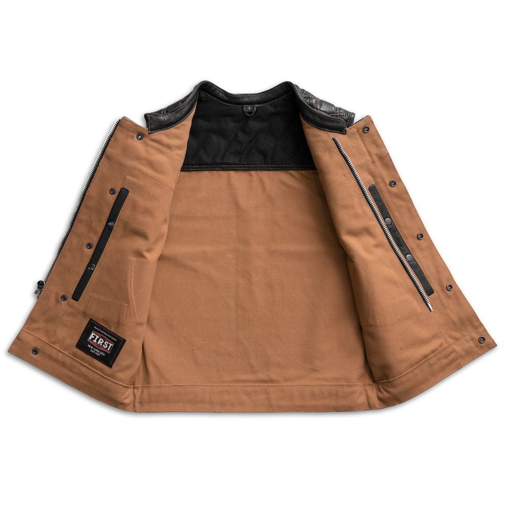 Hunt Club Motorcycle Leather brown canvas Vest