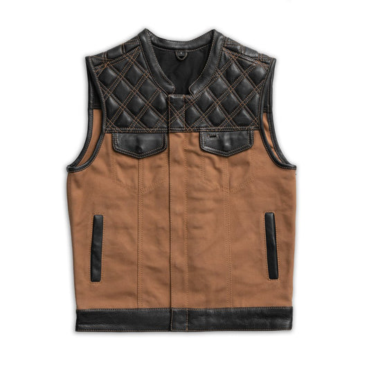 Hunt Club Motorcycle Leather brown canvas Vest