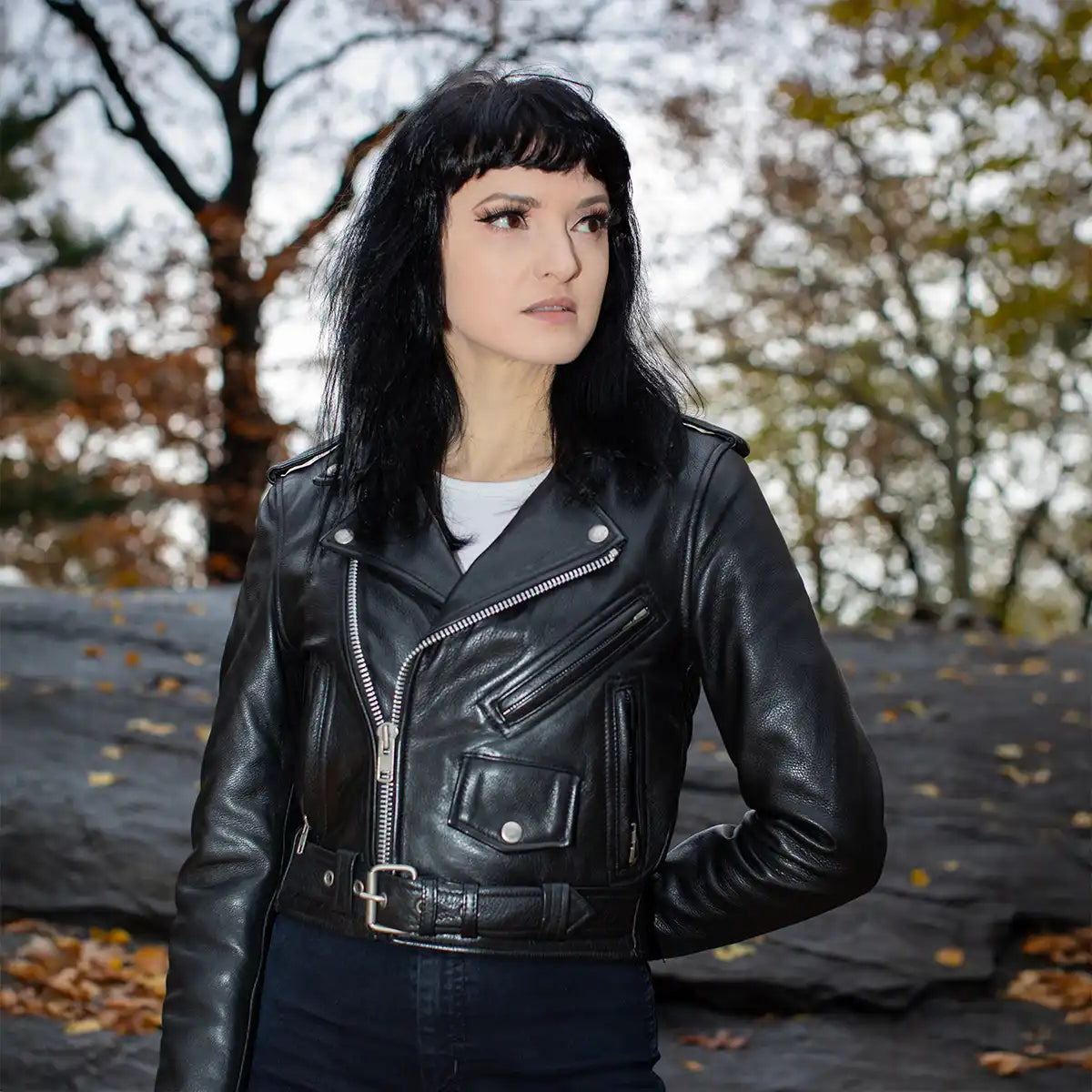 Women's cropped Leather Motorcycle Riding Jacket- "Imogen"