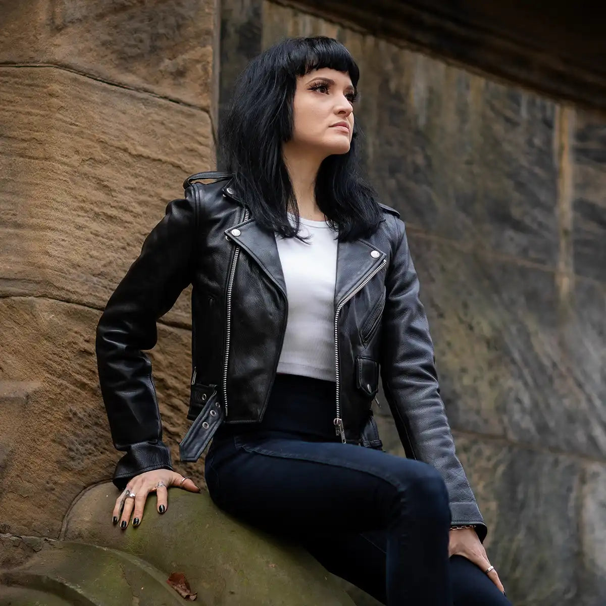 Women's cropped Leather Motorcycle Riding Jacket- "Imogen"
