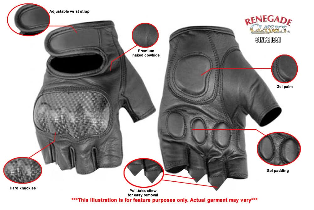 Men's Leather Fingerless Gloves "ForceGuard"