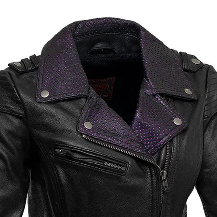 Women's Motorcycle Leather Riding Jacket- "Iris"