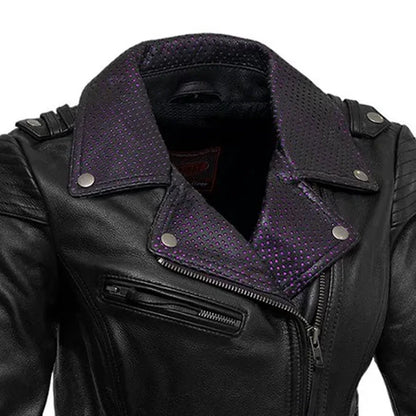 Women's Motorcycle Leather Riding Jacket- "Iris"
