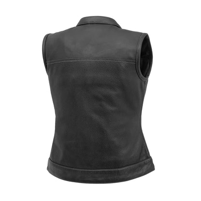 Women's Motorcycle Club Style Perforated Leather Vest, Red or Grey thread- "Jess"