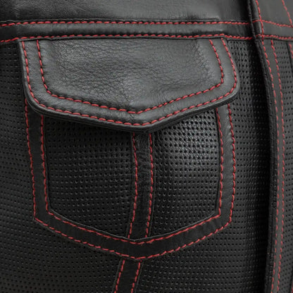 Women's Motorcycle Club Style Perforated Leather Vest, Red or Grey thread- "Jess"