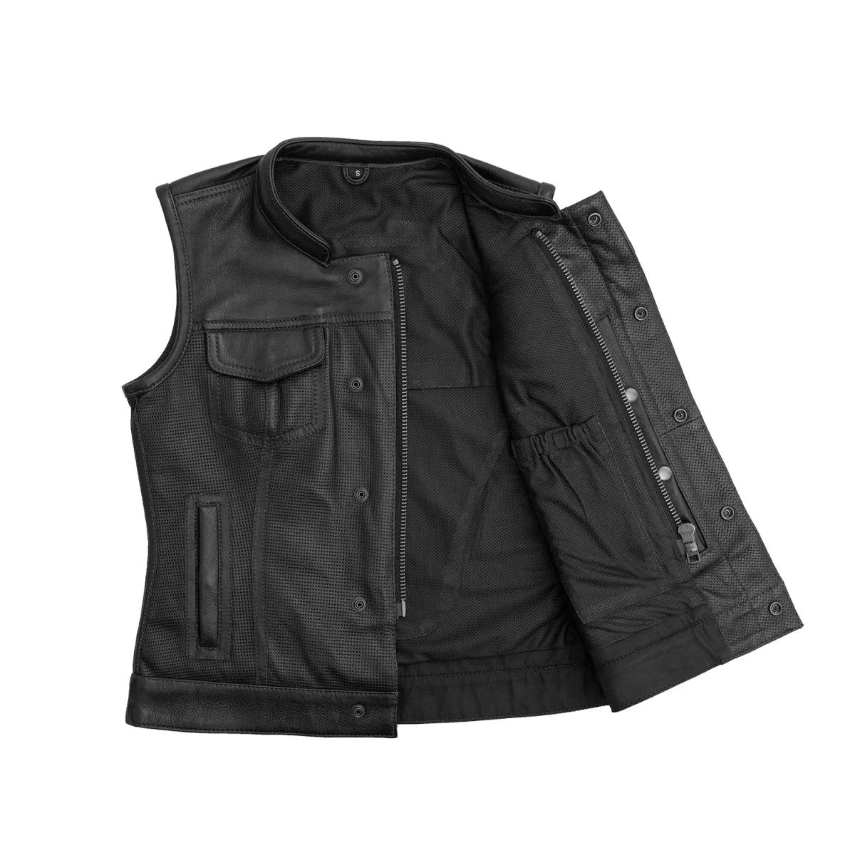 Women's Motorcycle Club Style Perforated Leather Vest, Red or Grey thread- "Jess"