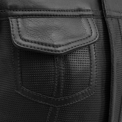 Women's Motorcycle Club Style Perforated Leather Vest, Red or Grey thread- "Jess"