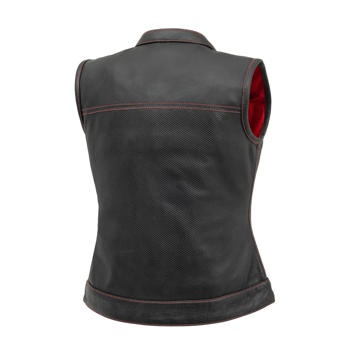 Women's Motorcycle Club Style Perforated Leather Vest, Red or Grey thread- "Jess"