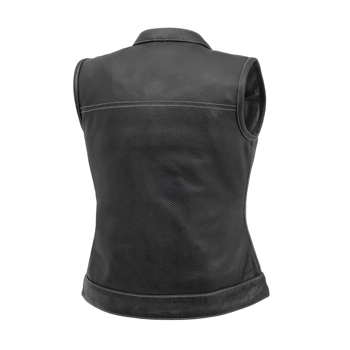 Women's Motorcycle Club Style Perforated Leather Vest, Red or Grey thread- "Jess"