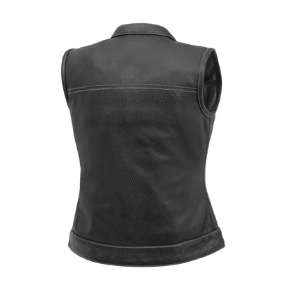 Women's Motorcycle Club Style Perforated Leather Vest, Red or Grey thread- "Jess"