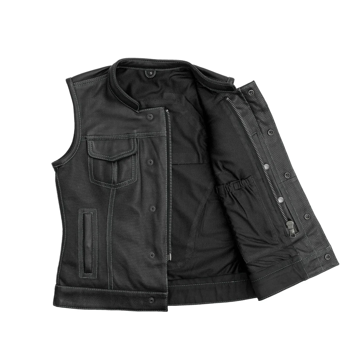 Women's Motorcycle Club Style Perforated Leather Vest, Red or Grey thread- "Jess"