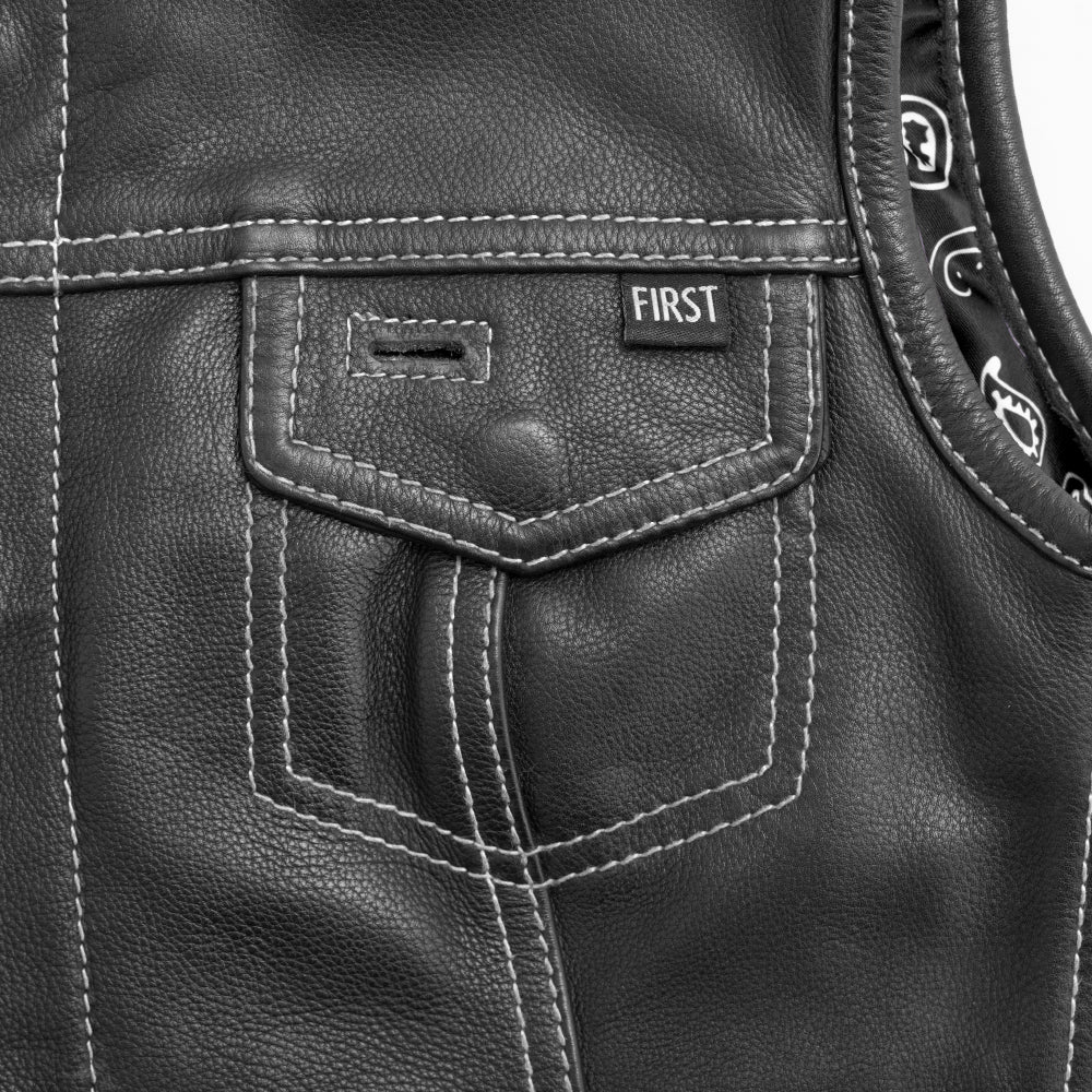 Women's Motorcycle Club Style Leather Vest - White lined - "Jessica"
