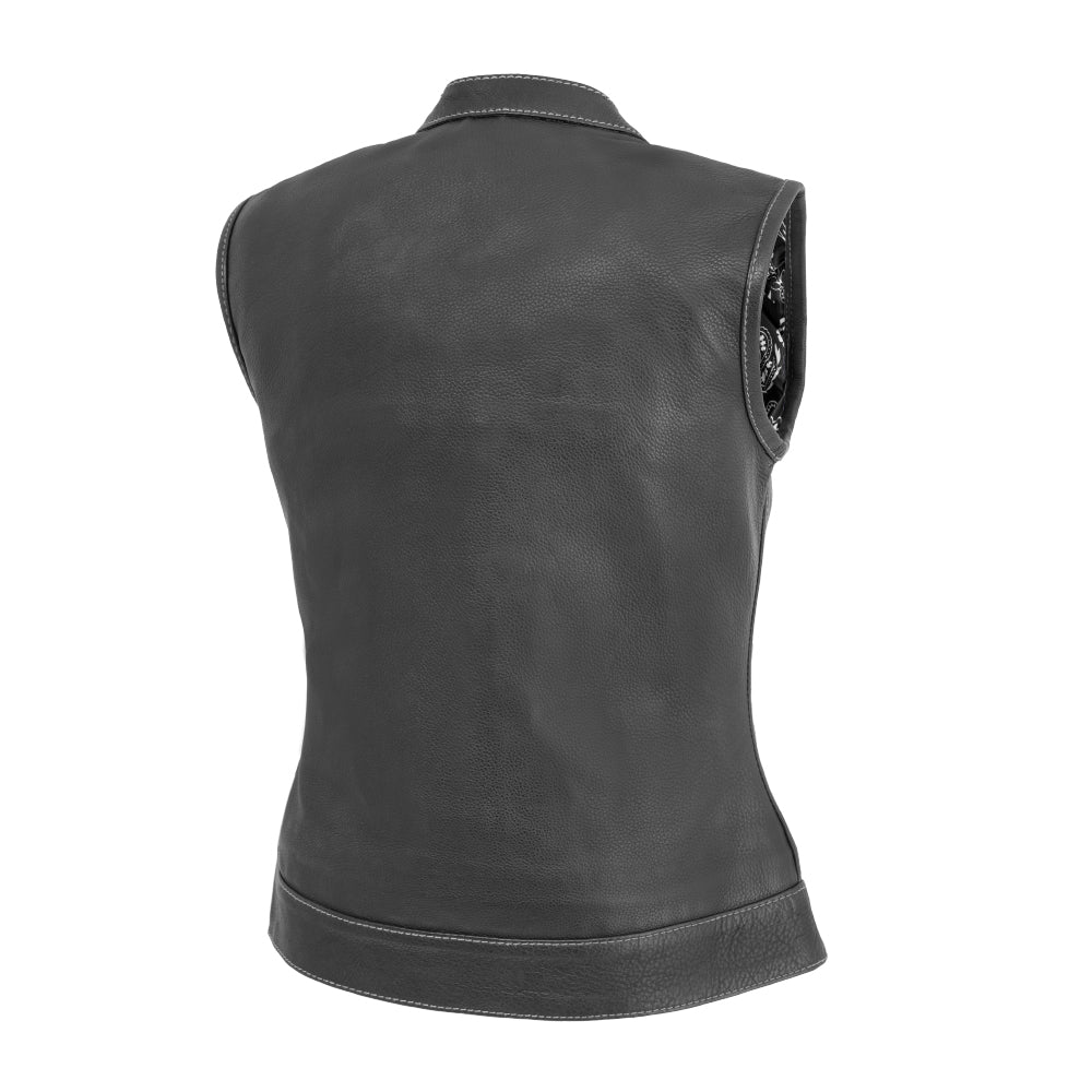 Women's Motorcycle Club Style Leather Vest - White lined - "Jessica"
