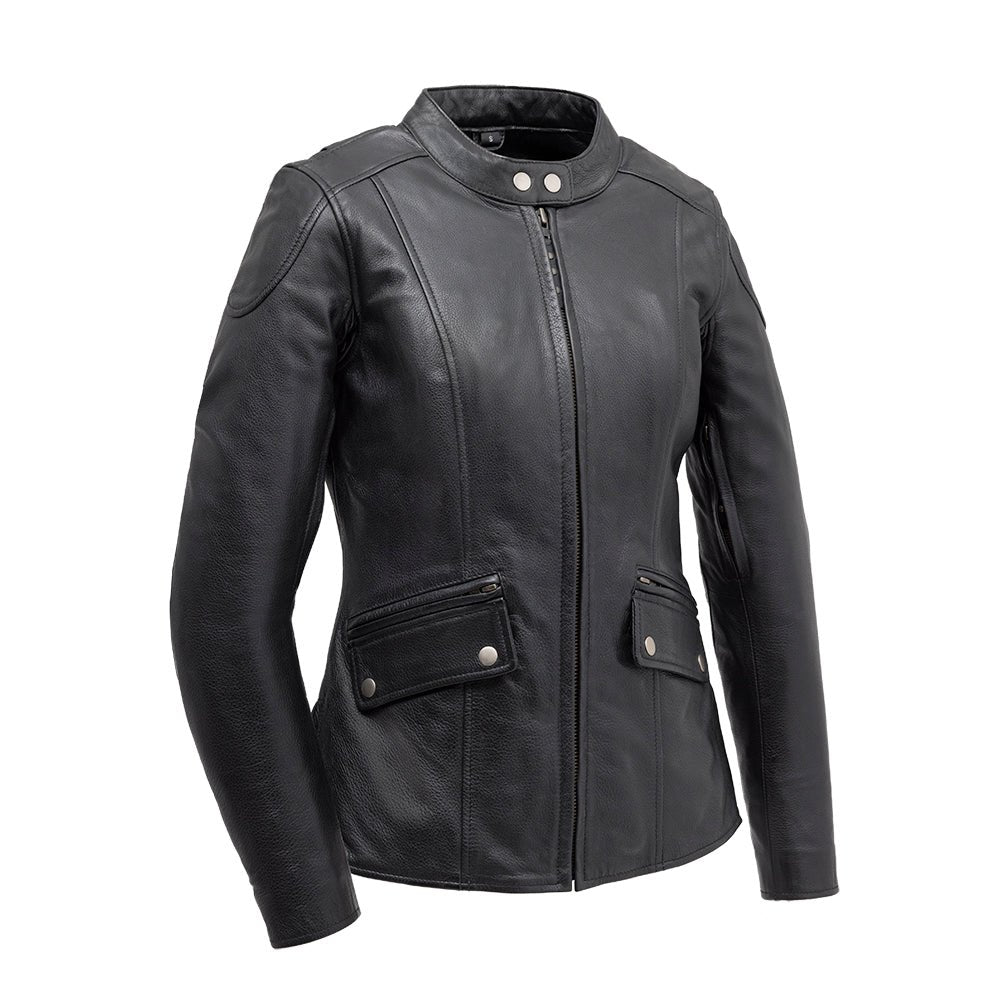 Jewel - Women's Motorcycle Style Leather Jacket