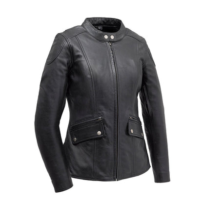 Jewel - Women's Motorcycle Style Leather Jacket