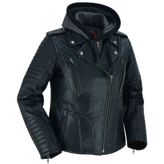 Women's Premium Cowhide Motorcycle Riding Jacket- "Rush Charm"