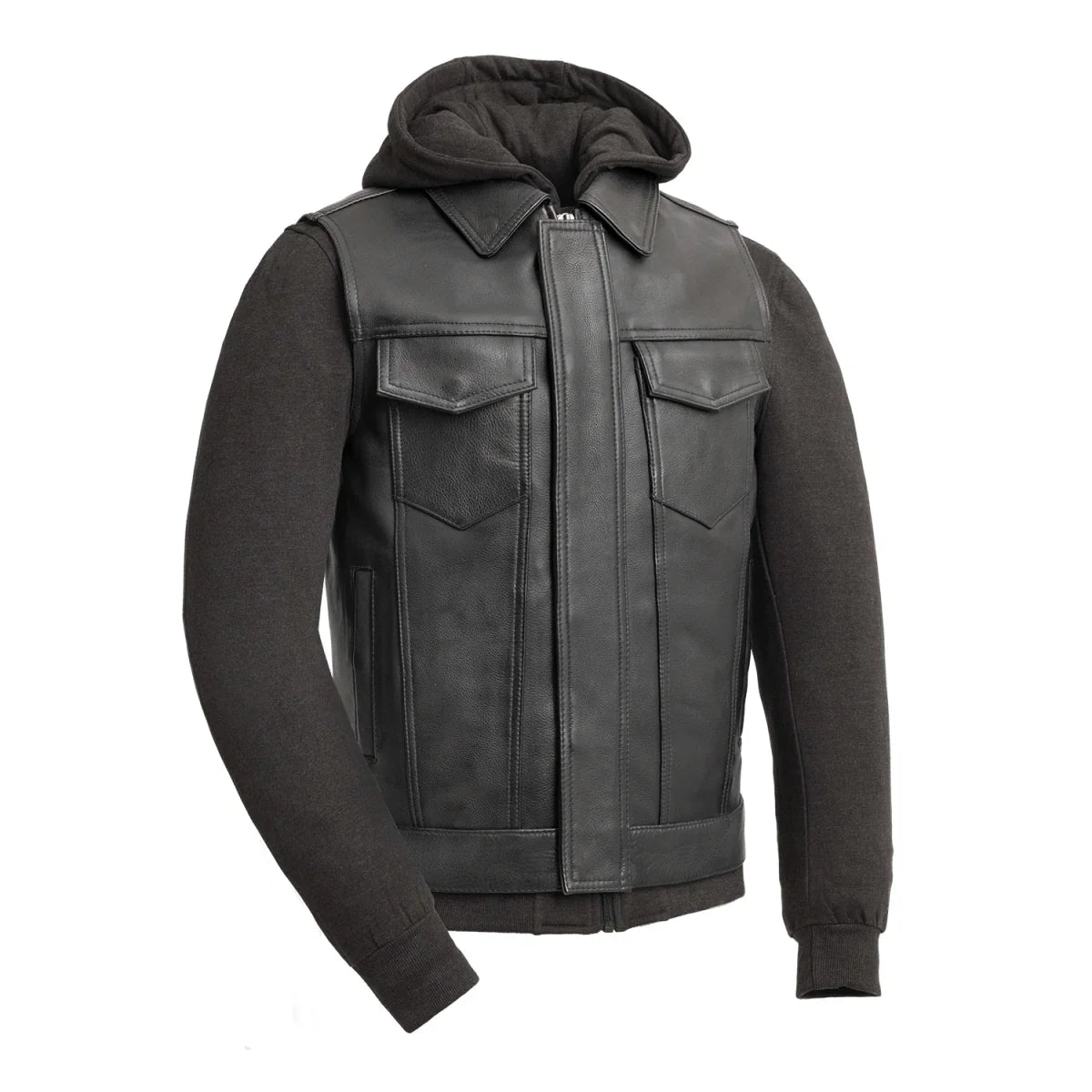 Men's Motorcycle Leather Vest and Hoodie "Kent"