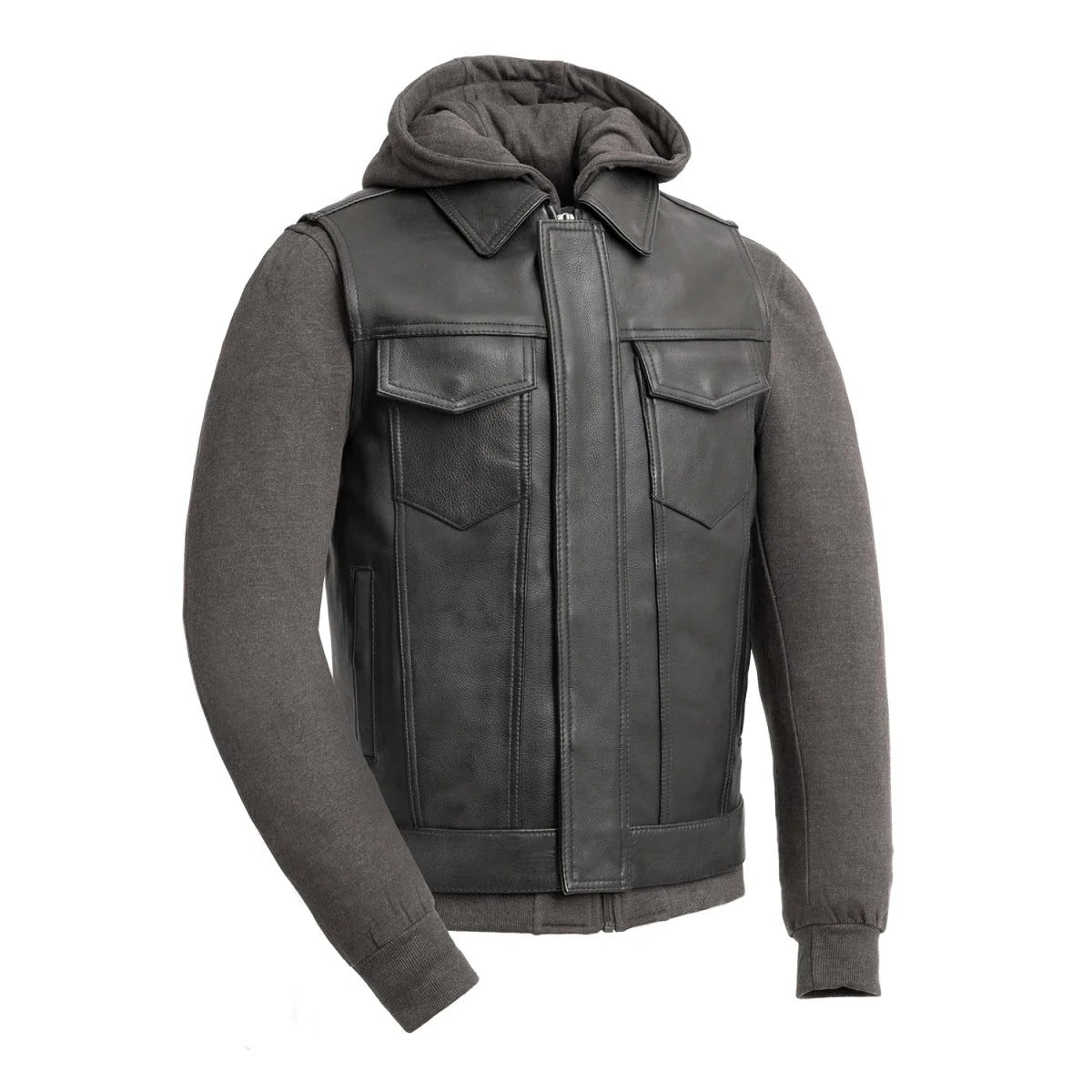Men's Motorcycle Leather Vest and Hoodie "Kent"