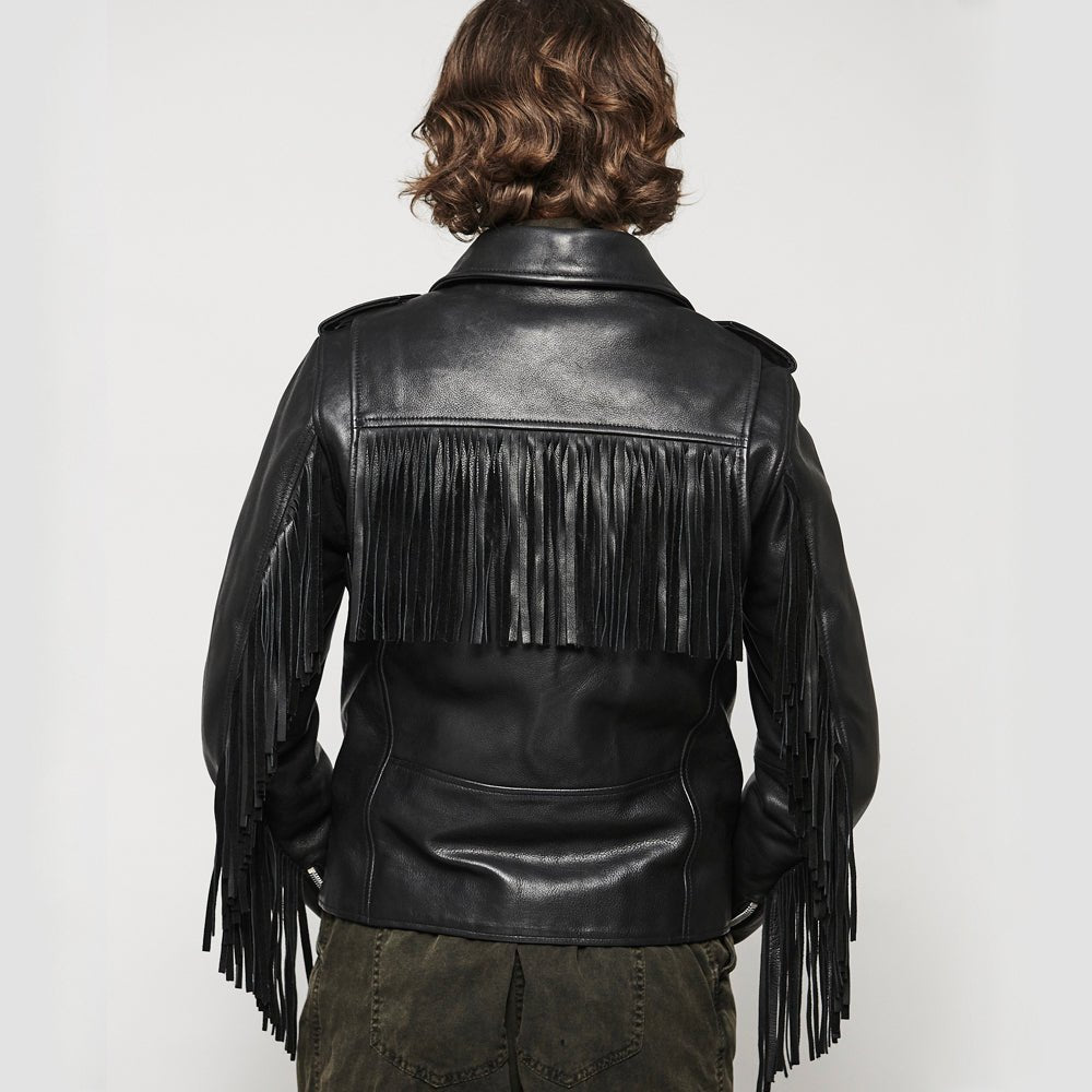 Women's Classic Leather Motorcycle Riding Jacket with fringe- "Lesley"