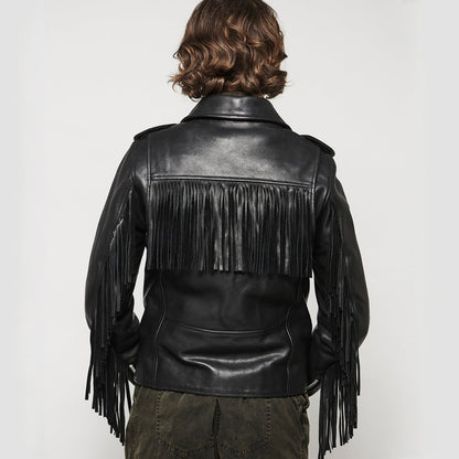 Women's Classic Leather Motorcycle Riding Jacket with fringe- "Lesley"