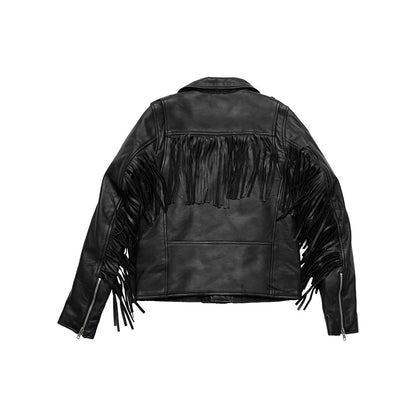 Women's Classic Leather Motorcycle Riding Jacket with fringe- "Lesley"