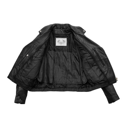 Women's Classic Leather Motorcycle Riding Jacket with fringe- "Lesley"