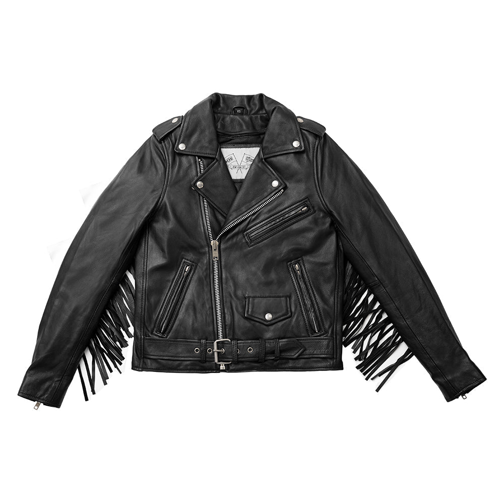 Women's Classic Leather Motorcycle Riding Jacket with fringe- "Lesley"