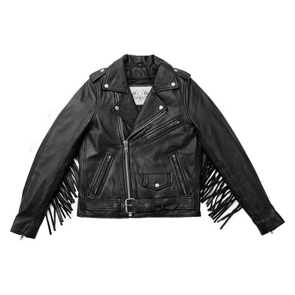 Women's Classic Leather Motorcycle Riding Jacket with fringe- "Lesley"