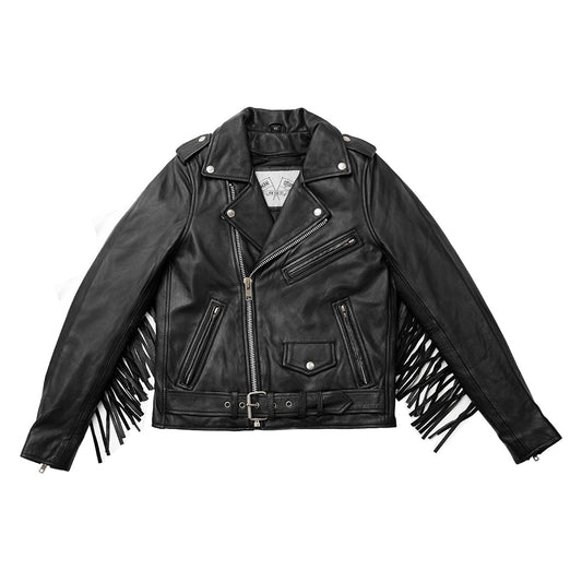 Women's Classic Leather Motorcycle Riding Jacket with fringe- "Lesley"