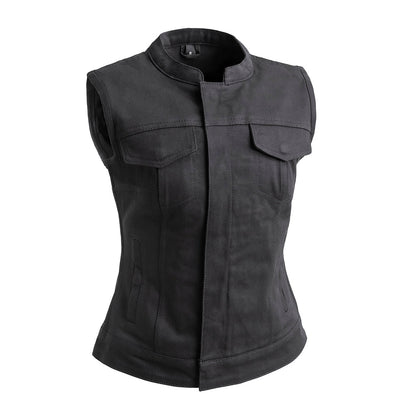 Women's Twill Motorcycle Club Style Vest- "Lexy"