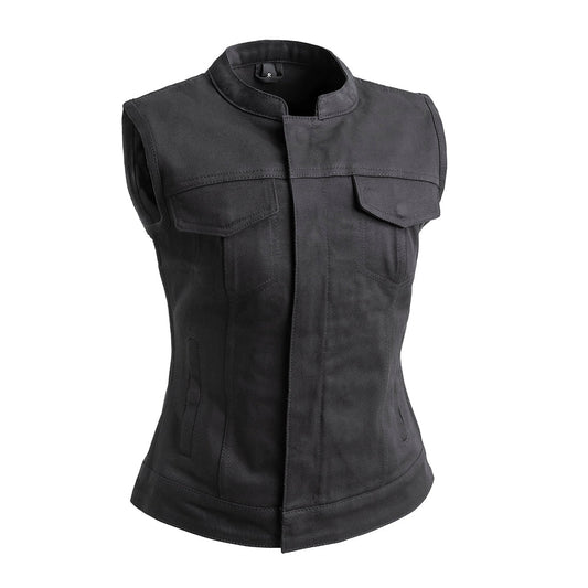 Women's Twill Motorcycle Club Style Vest- "Lexy"