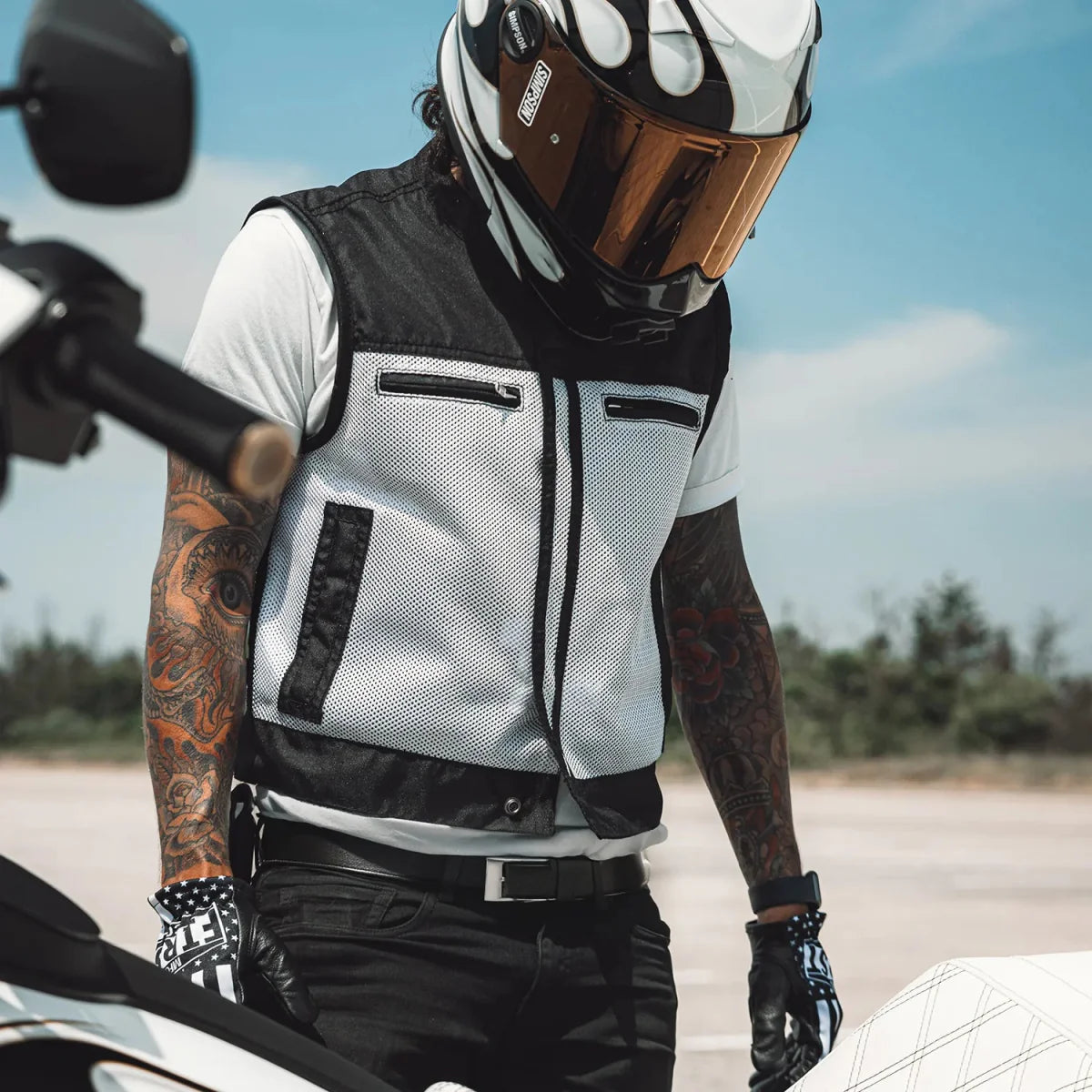 Men's Motorcycle Vest-Lowrider cut in Moto Mesh material