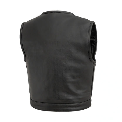Men's Club Style Leather Motorcycle Vest- "Lowside" in Cognac